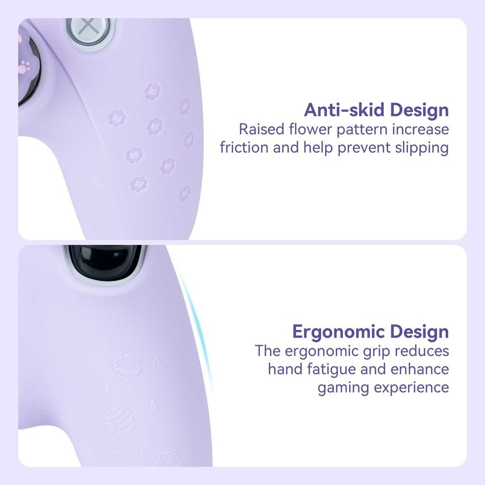 GeekShare Purple Bear PS5 Controller Skin Protective Case +Thumb Grips +Sticker