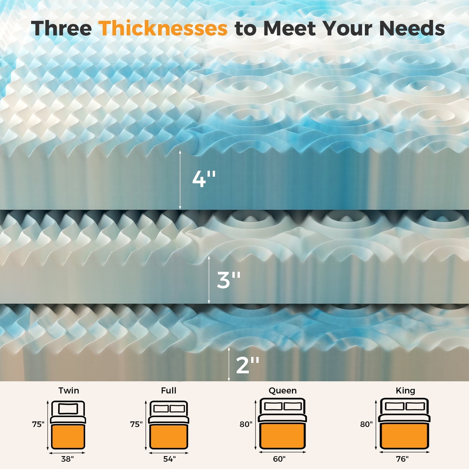 DUMOS 5-Zone Support Memory Foam Mattress Topper,Pain Relief,Cooling Gel Infused