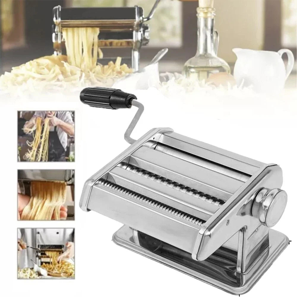 Stainless Steel Pasta Maker Machine Adjustable Noodle Dumpling Press w/ 2Cutters