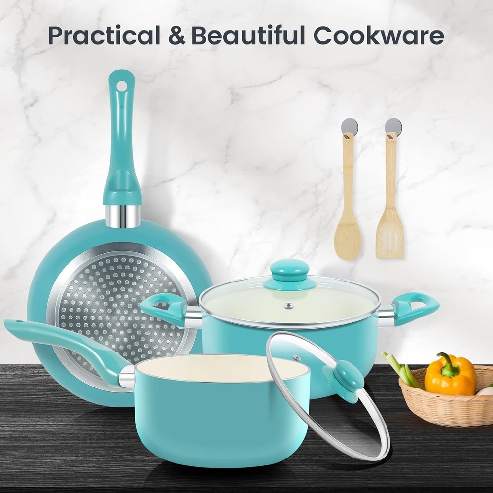 Nonstick Ceramic Cookware Set 7Pcs Kitchen for College Student Portable Durable