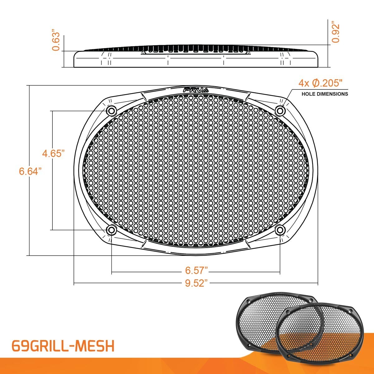 2x PRV Audio 69GRILL-MESH 6x9" Steel Mesh Speakers Grill Cover Protector Black