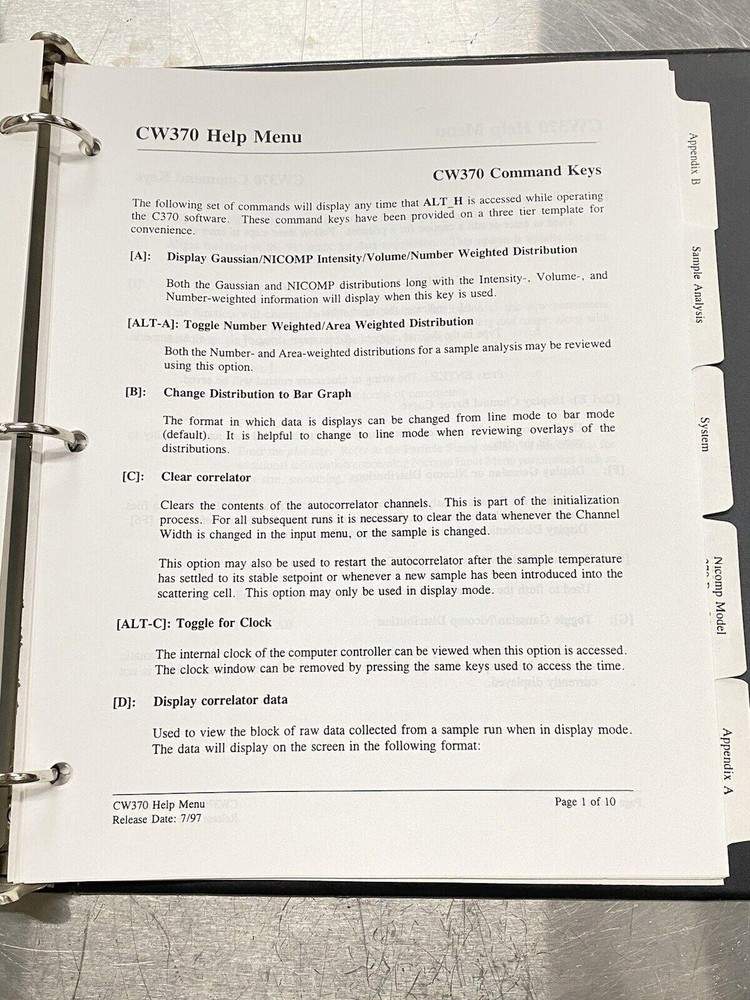 Nicomp Model 380 Window Based Software- Users Guide / Instructions Manual