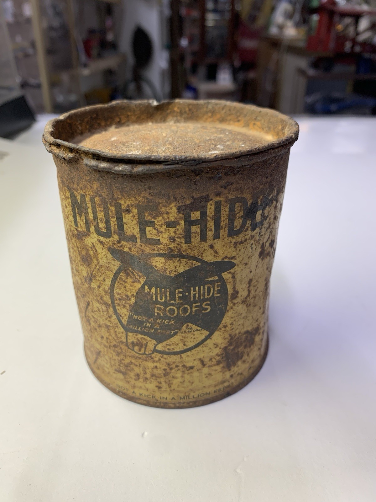 Vintage Mule-Hide Roofs plastic stay-tite cement 1 lb can, The Lehon Co, Chicago