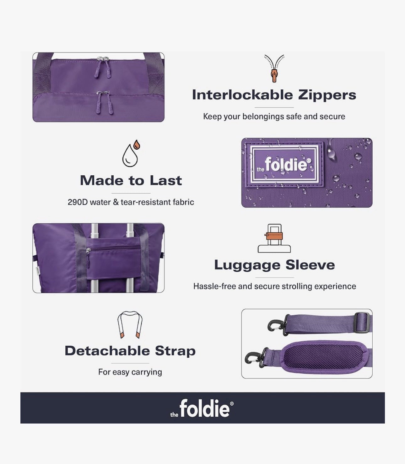 The Foldie® 4.0 Travel Duffle - Water Resistant - Expandable Bottom - Purple