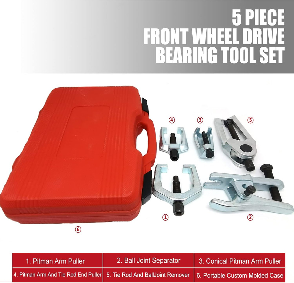 5Pcs Front End Service Tool 5-In-1 Ball Joint Separator, Pitman Arm Puller, Tie