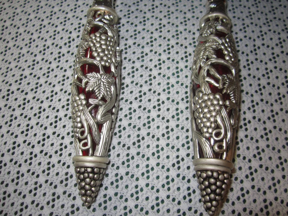 Neiman Marcus Silver Plate 2 Piece Ruby Red Handle Godinger Serving Spoon Fork
