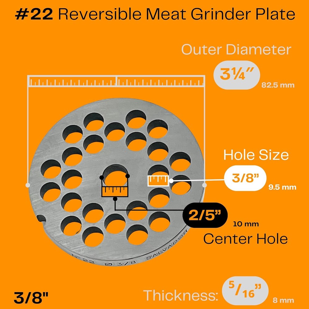 #22 Meat Grinder Plate. (#22 Reversible 3/8")