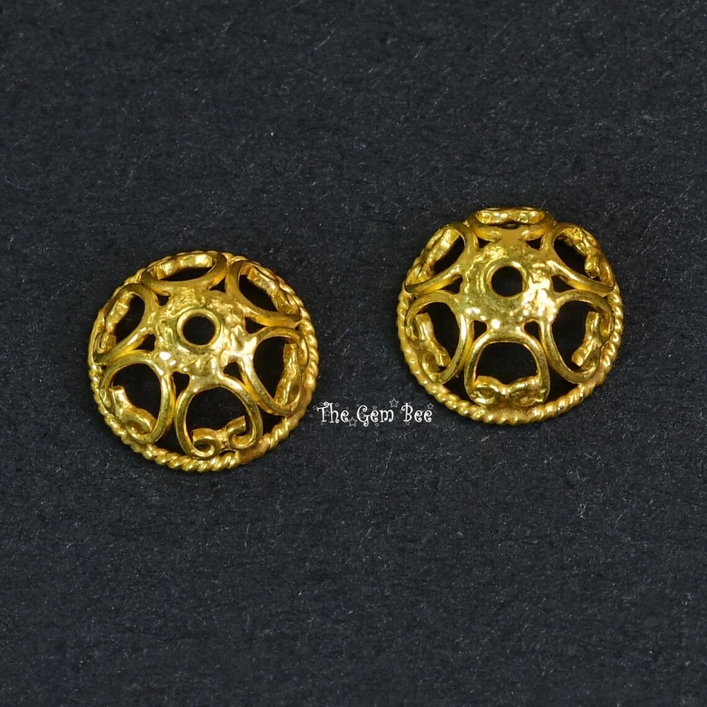 8.3mm 18k Solid Yellow Gold Handmade Fancy Elegant Bead Cap Finding 2