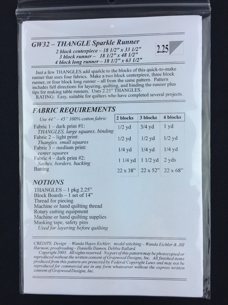 Graywood Designs Thangle Sparkle Runner Pattern GW32