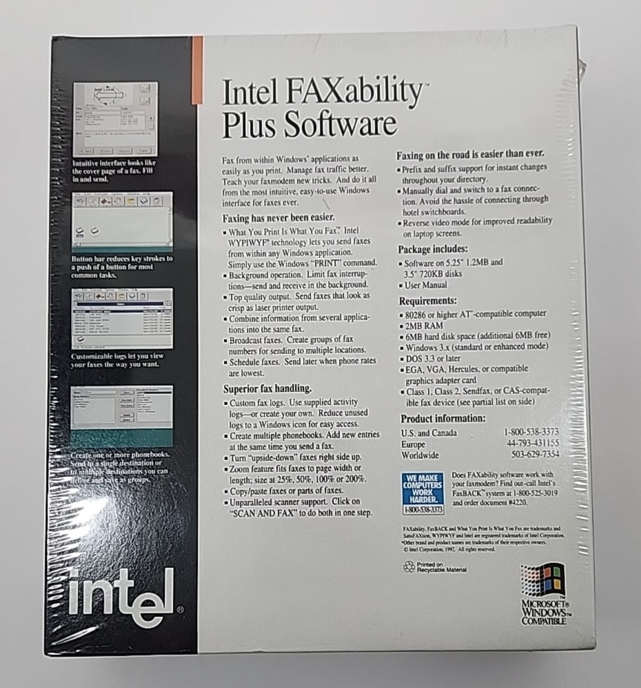 Intel FAXability Plus Software Vintage Sealed NOS 1990's History READ!