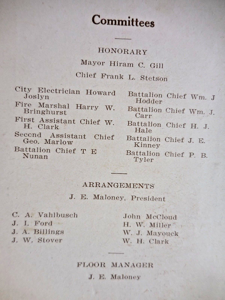 Seattle Fire Department Relief Association 1918 Ball Dance Program Fireman
