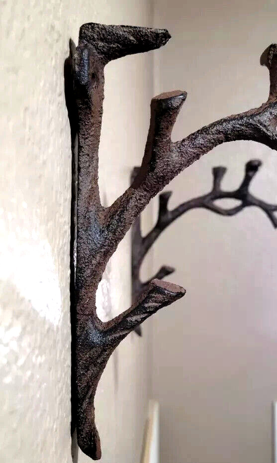 2 Rustic Cast Iron Shelf Bracket Wall Mount Hardware Brace Tree Branch Sculpture