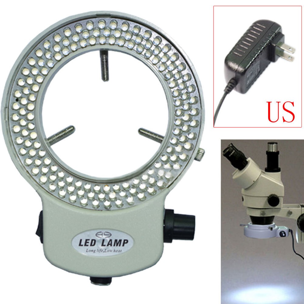 Adjustable 144 LED Bulb Microscope Ring Light Illuminator Lamp US/UK/EU/AU Plug