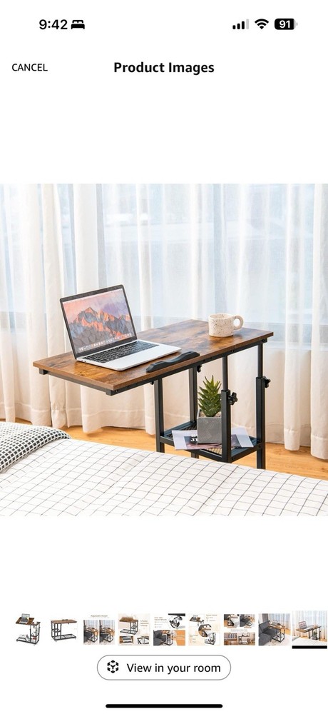 Tangkula Height Adjustable C Shaped End Table With Locking Wheels