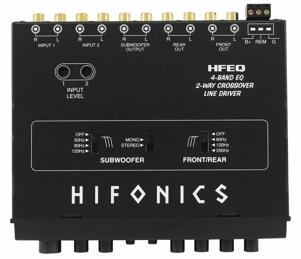 HIFONICS HFEQ 4-BAND EQ 9V 1/2 DIN LINE-DRIVER MULTIPLE SOURCE SIGNAL PROCESSOR