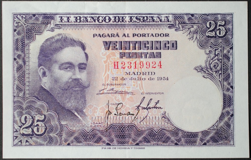 Spain P147a 25 Pesetas AU