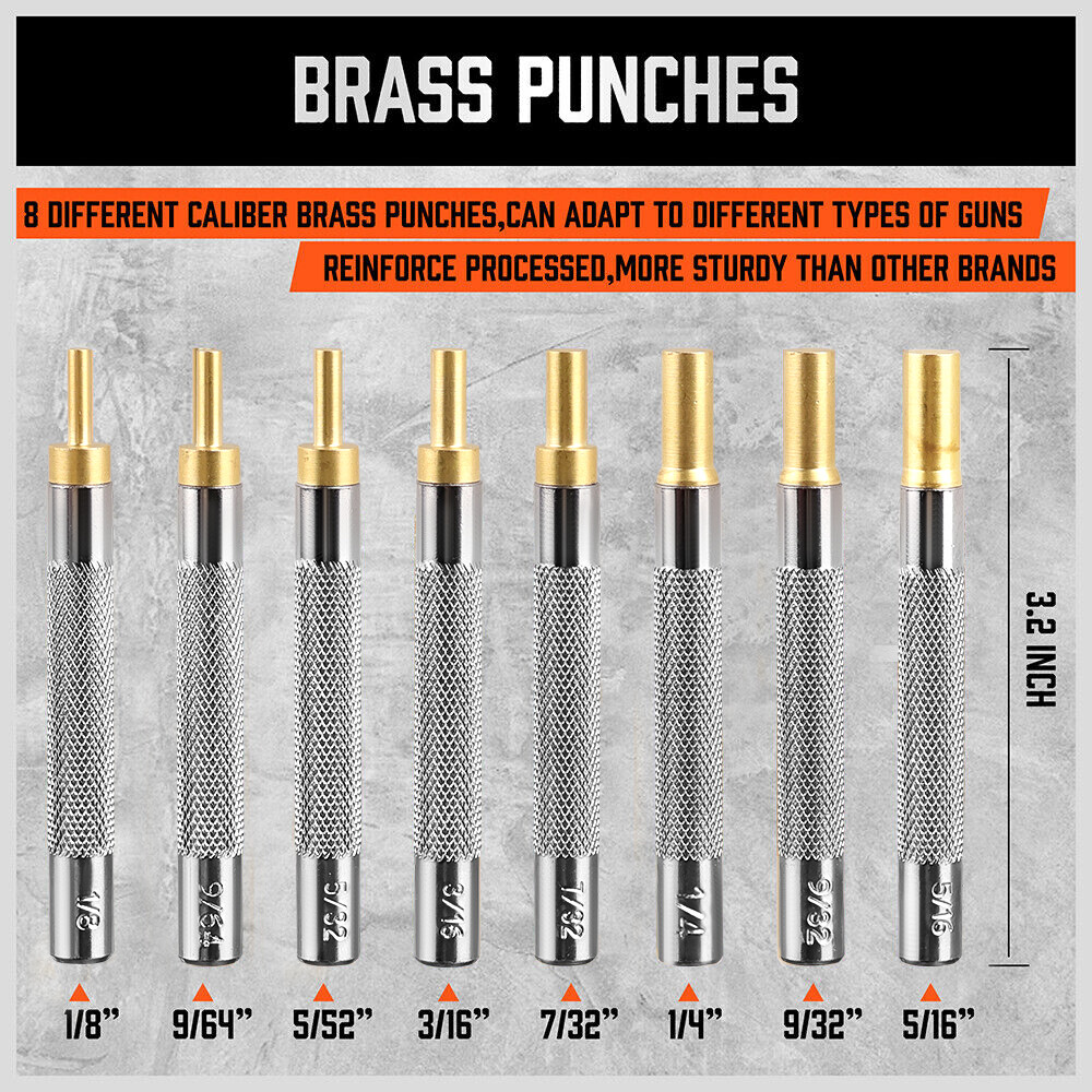 22pc Roll Pin Punch Set Double-Faced Hammer Brass Steel Gunsmith Maintenance