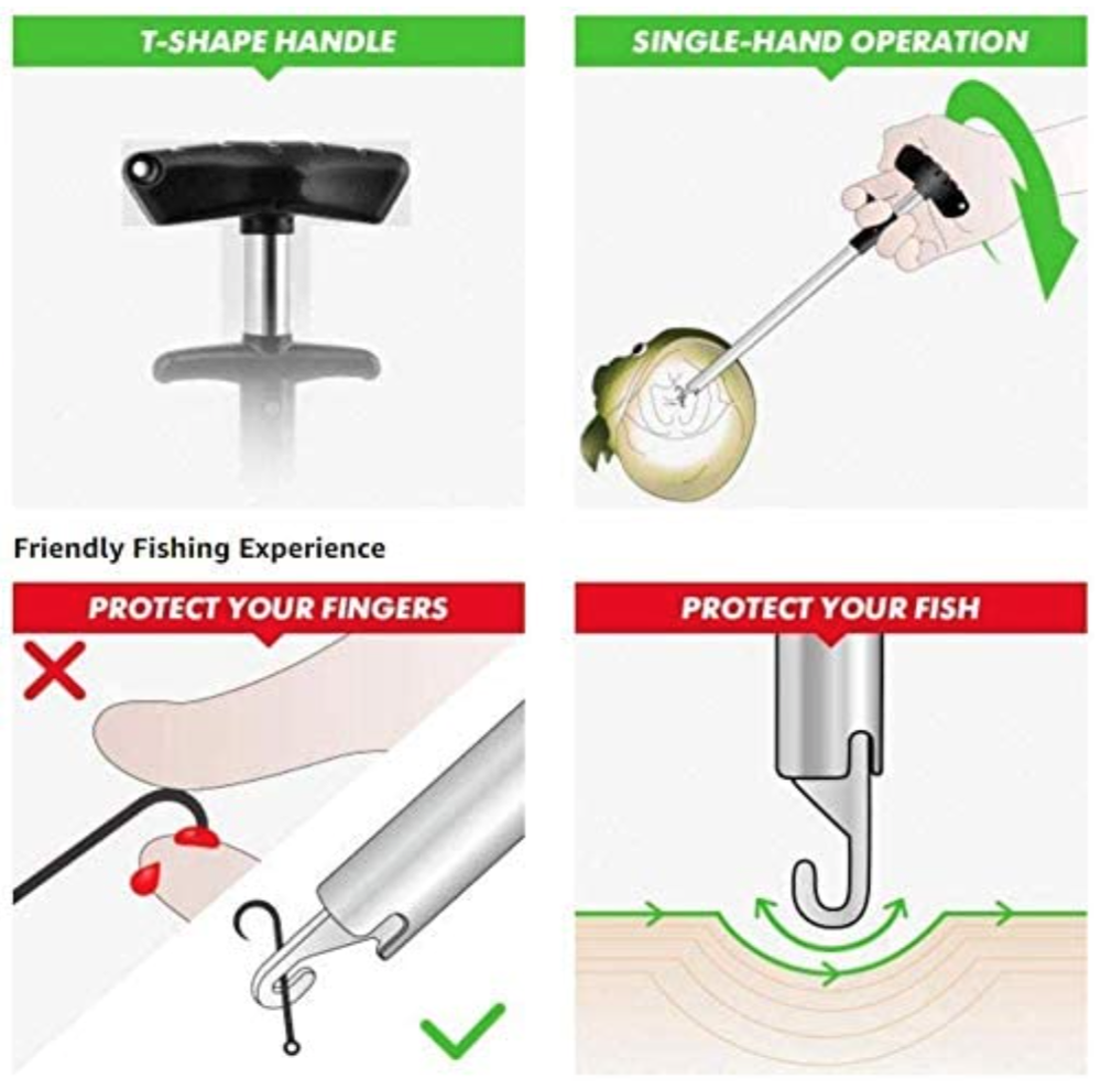 2 PACK Easy Fish Hook Remover Portable Extractor Detacher Puller T-Handle 6.75in