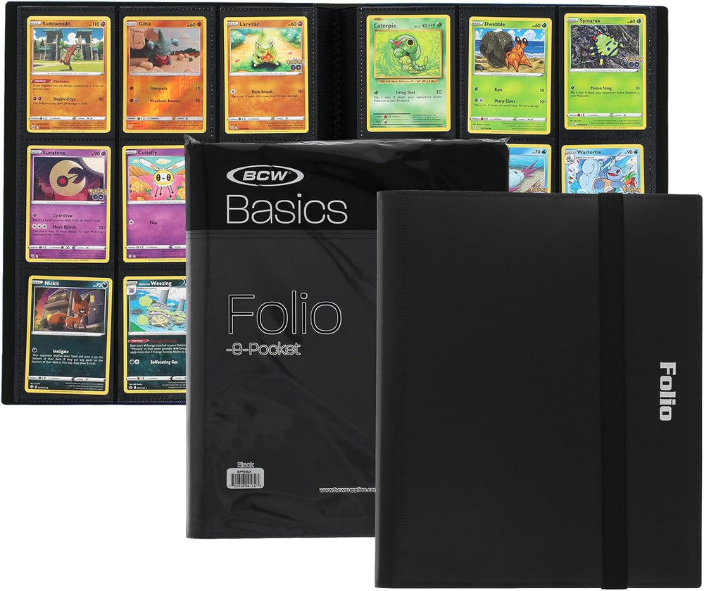 Basics Folio 9-Pocket Card Album - Black | Archival Safe, Side-Loading Binder |