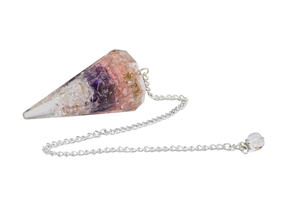 Clear Quartz Rose Quartz Amethyst Orgone Pendulum