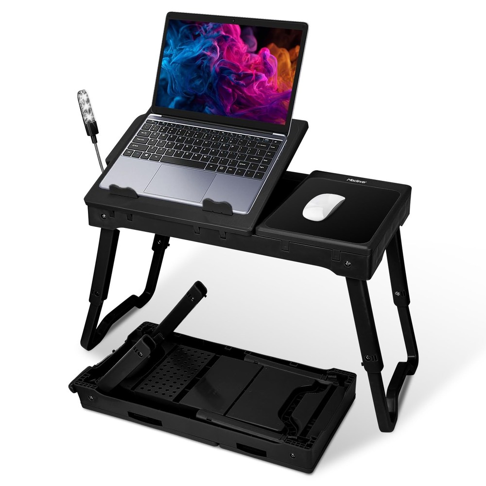 Folding Laptop Lap Desk, Height & Angle Adjustable Table, Black