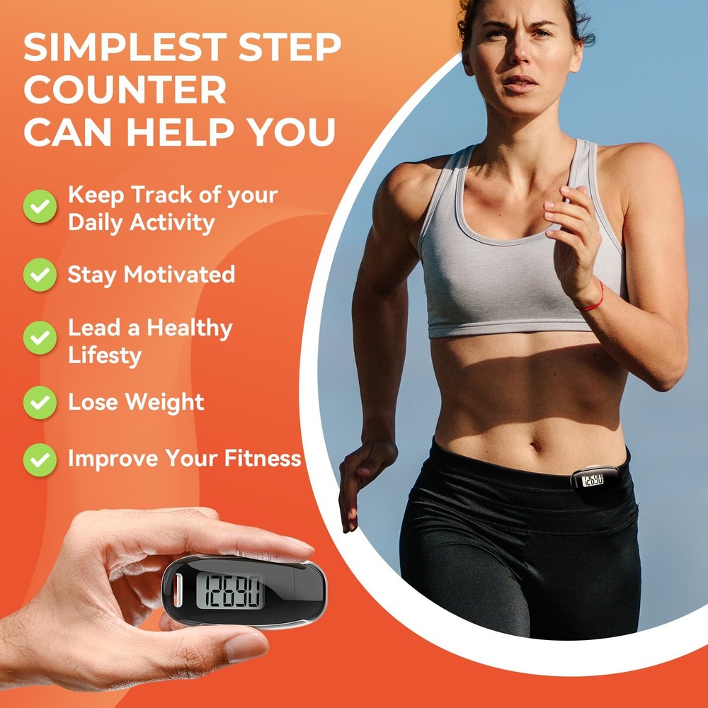 3D Pedometer for Walking, Simple Walking Step Counter with Removable Clip and...