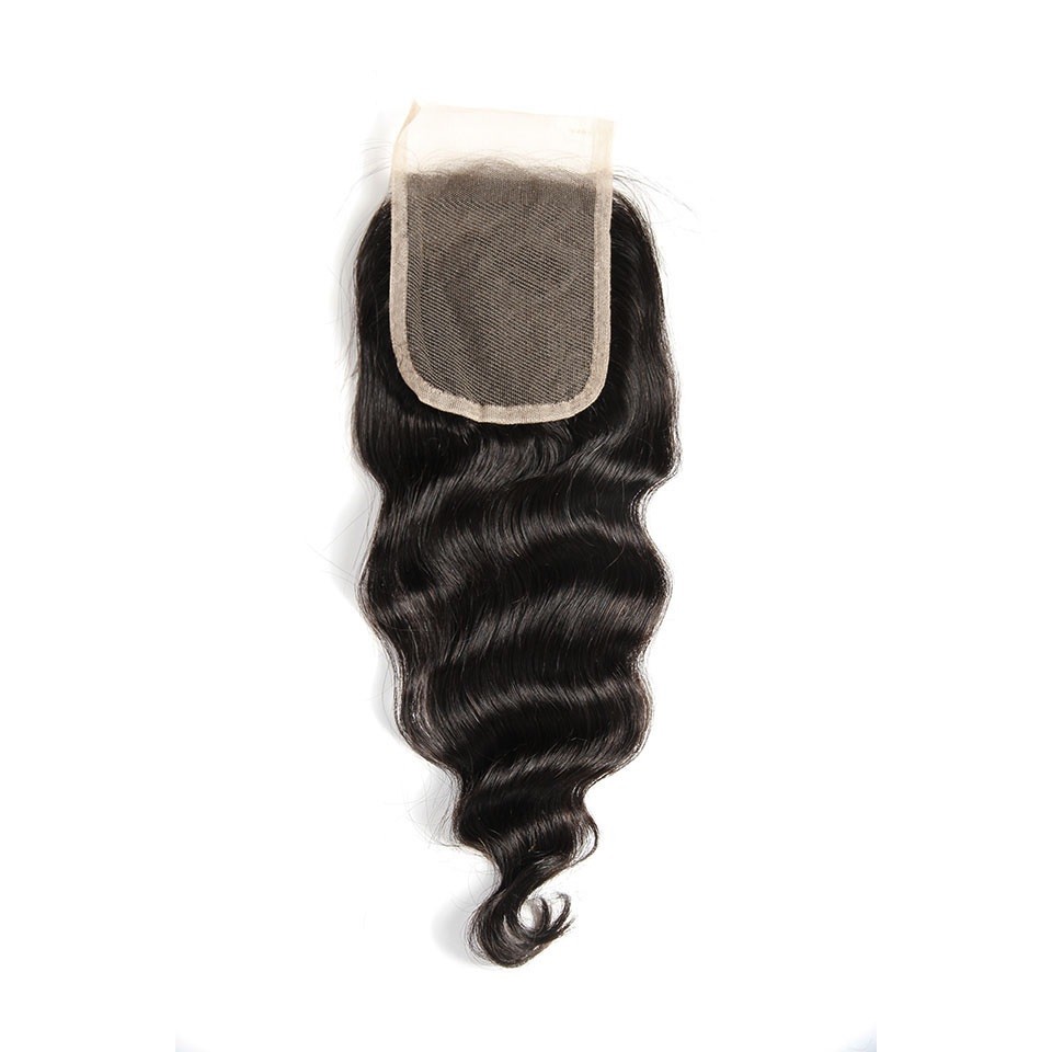 Flat Loose Wave Closure 4x4 Human hair Free Part Lace Closure Natural Black