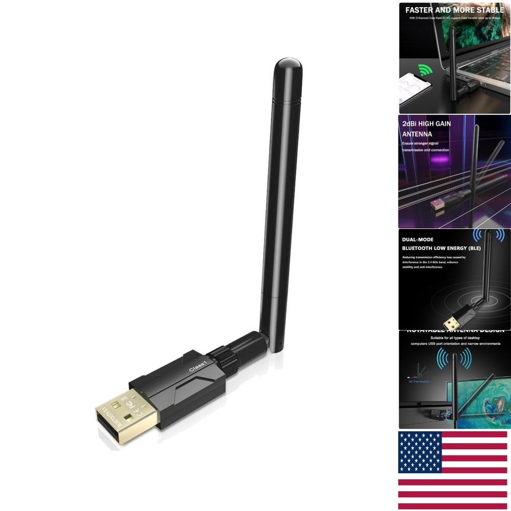 USB Bluetooth 5.1 Adapter - Long Range 300FT Wireless Dongle with 5dBi Antenna