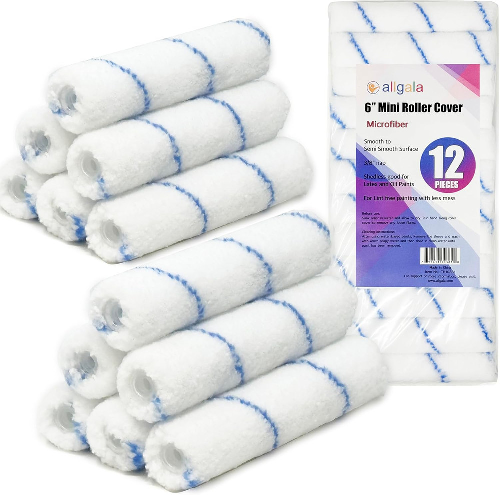 12PCS 6" Mini Paint Roller Covers Microfiber Lint Free Roller Sleeves