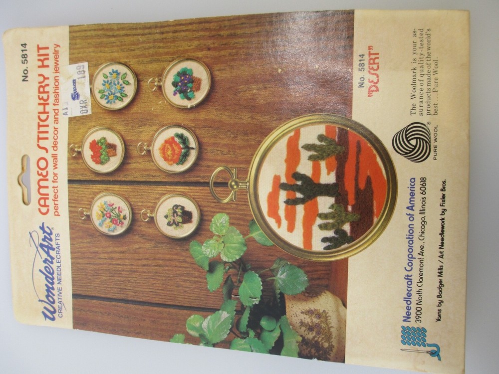 Vintage wool needlepoint kit Desert Cactus mini 2" ornament kit