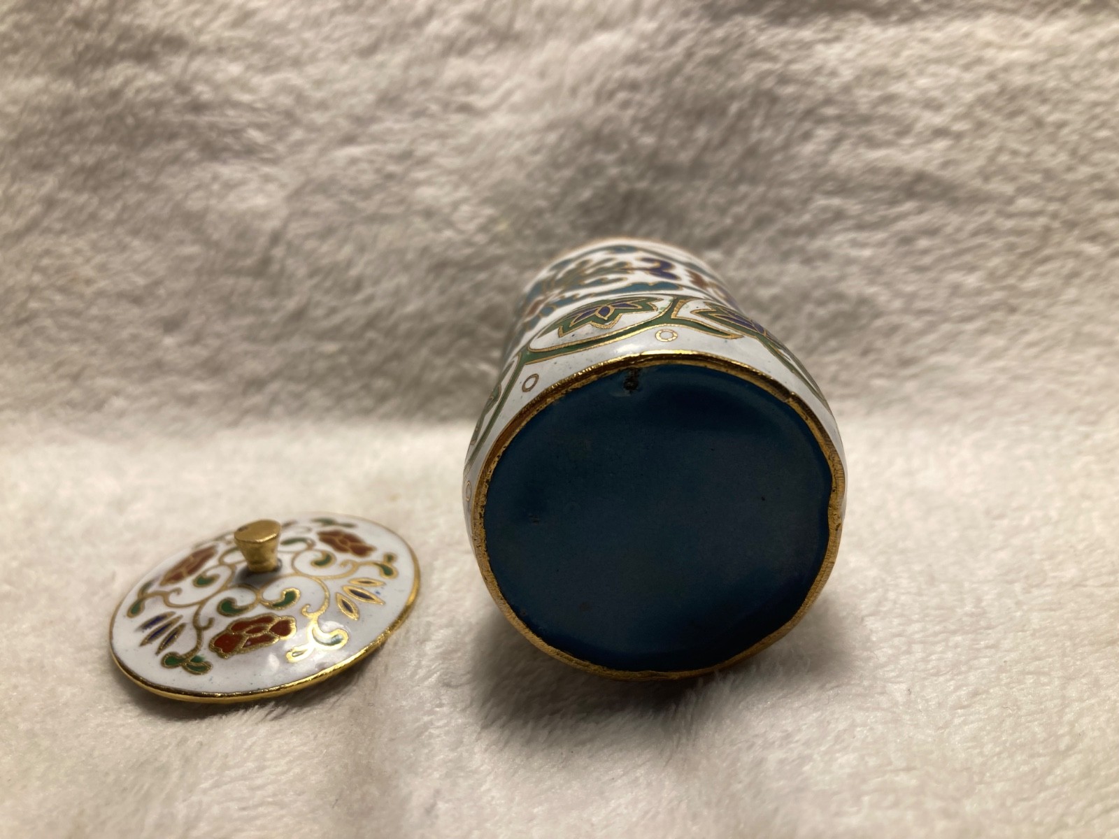 Unique Brass Cloisonné enameled covered open salt server floral pattern