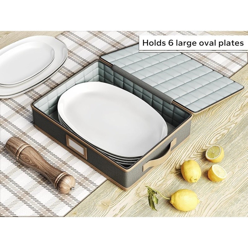 5 Piece Hard Shell China Storage Set Stackable Dish Organizer Padded Protection