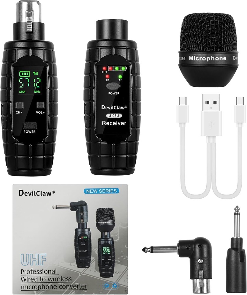 UHF Wireless Microphone System,Transmitter and Receiver XLR Adapter for Dynamic