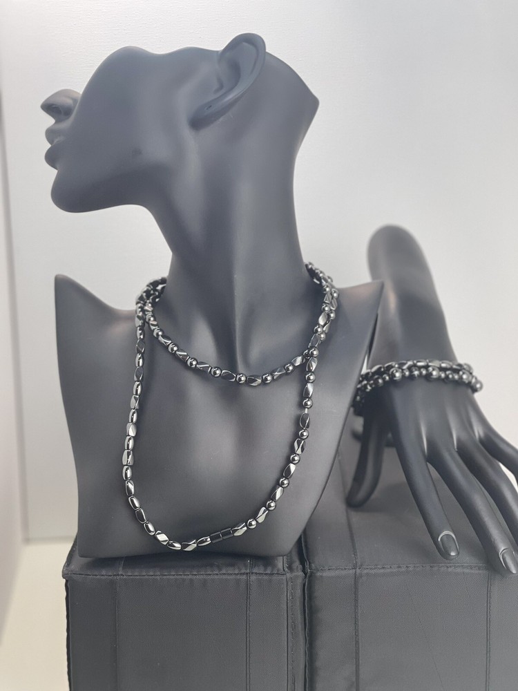Magnetic Black Necklace and 2 Bracelets Set
