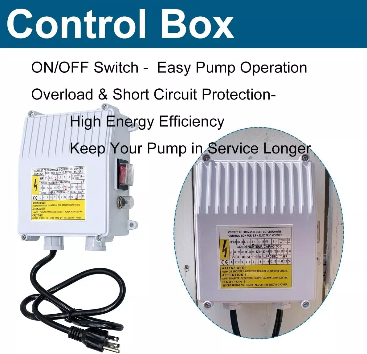 4'' Deep Well Submersible Pump,1/2HP, 110V, 25GPM, 150FT Hmax w/Control Box