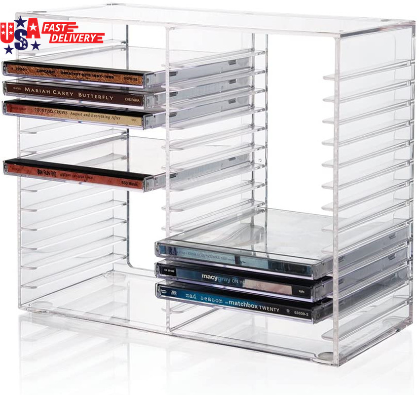 Stackable Clear Plastic CD Organizer with Rubber Feet | Rectangular Jewel Cases