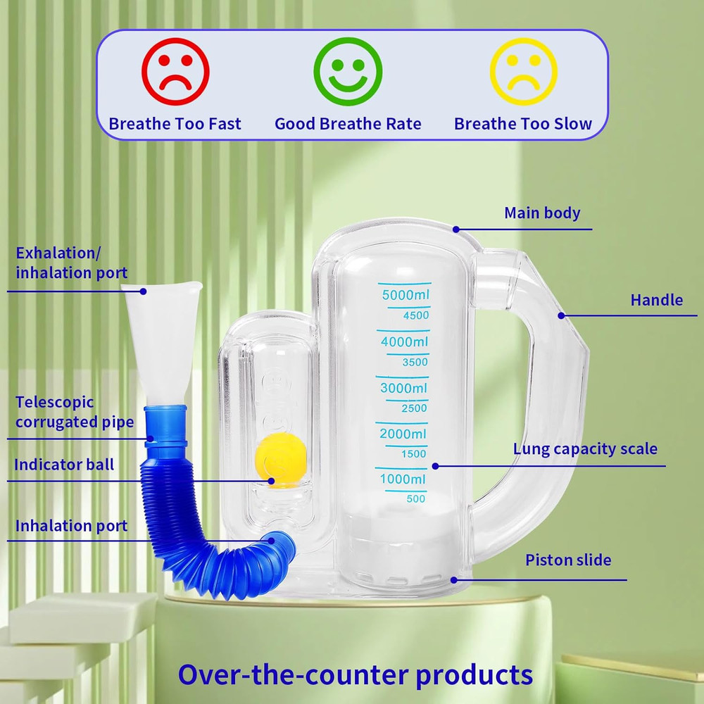 Incentive Spirometer (White02),Breathing Exercise Device for Lungs,Breathing Tra