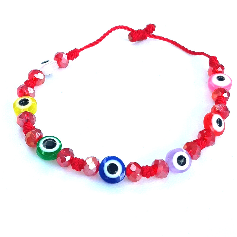 Protection Bracelets 7 Evil Eye with Clear red crystal in red string