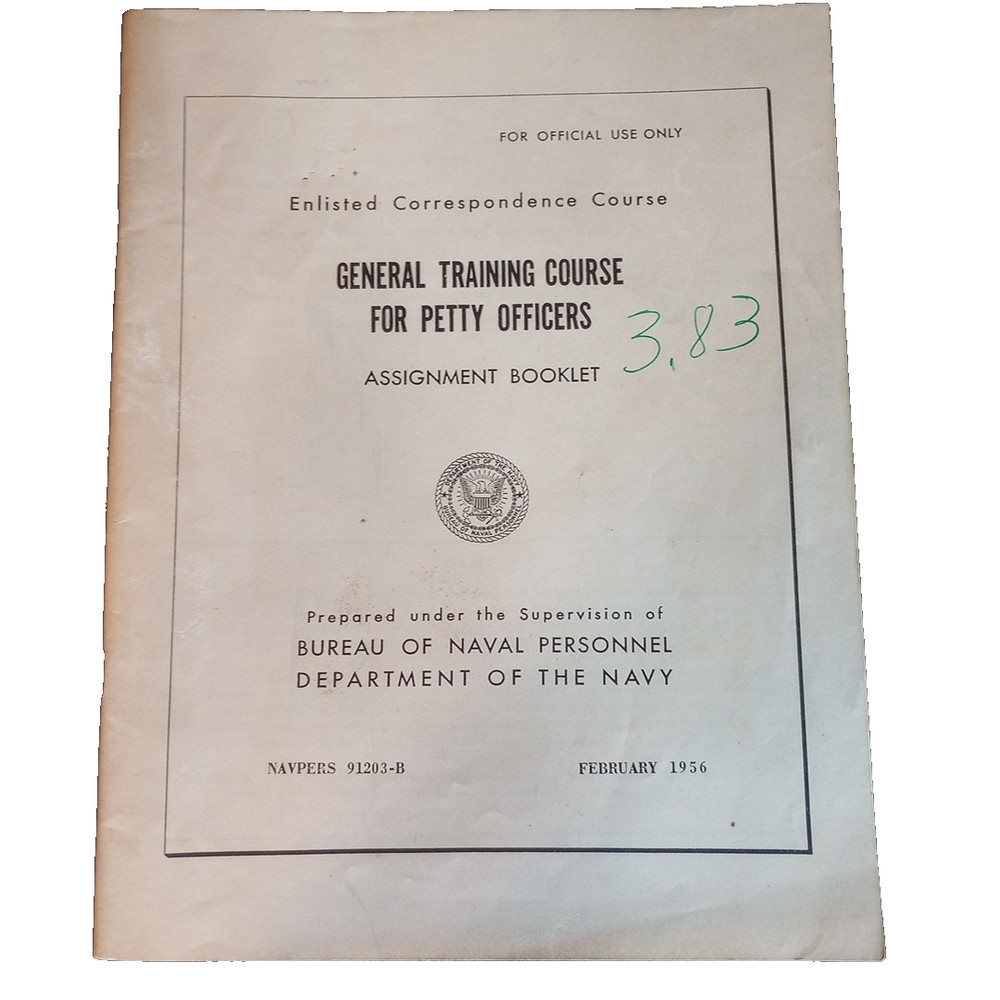 1956 Naval Training General Training Course For Petty Officers Assignment Book