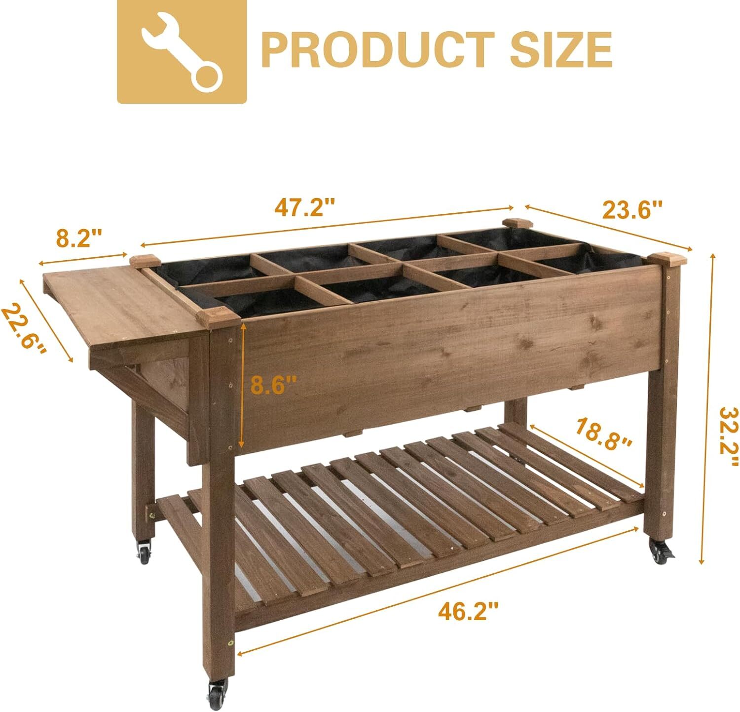 PetsCosset Raised Garden Bed Mobile Raised Wooden Box with Lockable Wheels