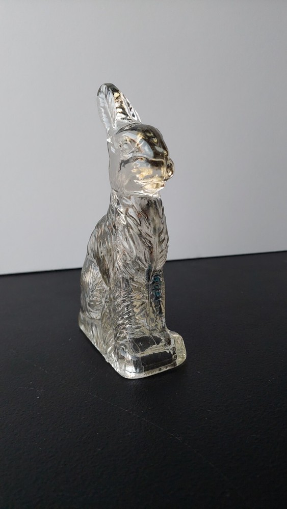 RABBIT / HARE SHAPE GLASS CANDY CONTAINER. J.H MILLSTEIN CO.