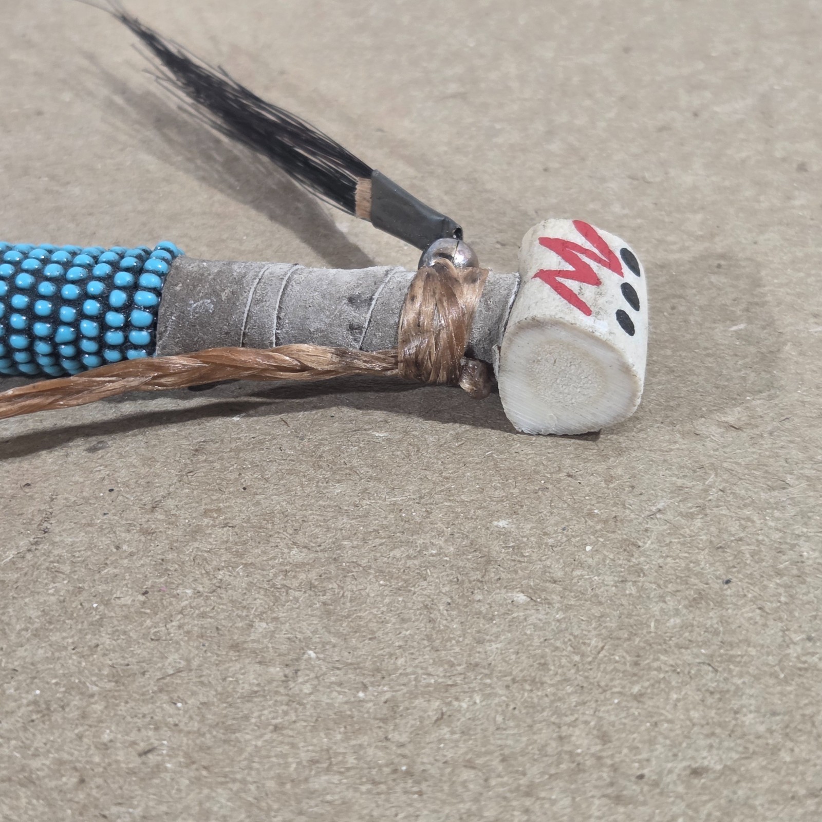 Authentic Navajo Peace Pipe 6" Handcrafted Faux Turquois Beads leather wood stag