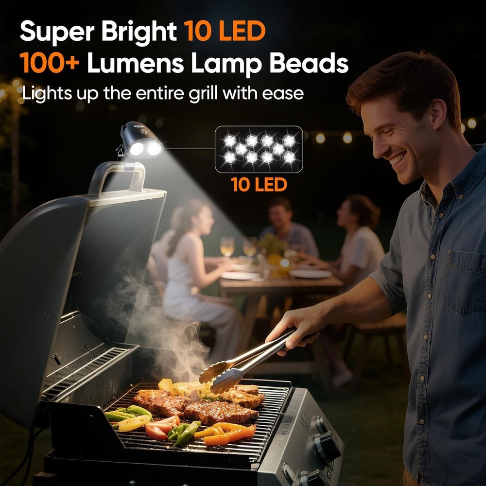 Adjustable LED Grill Light with 10 Bright Bulbs - Essential for Nighttime BBQs