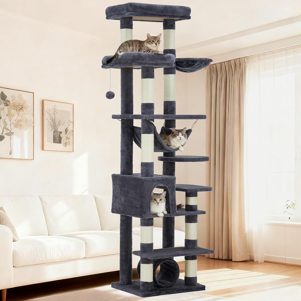 74" Large Cat Tree Multi-Level Tower with Scratching Post Condo Perches Hammock