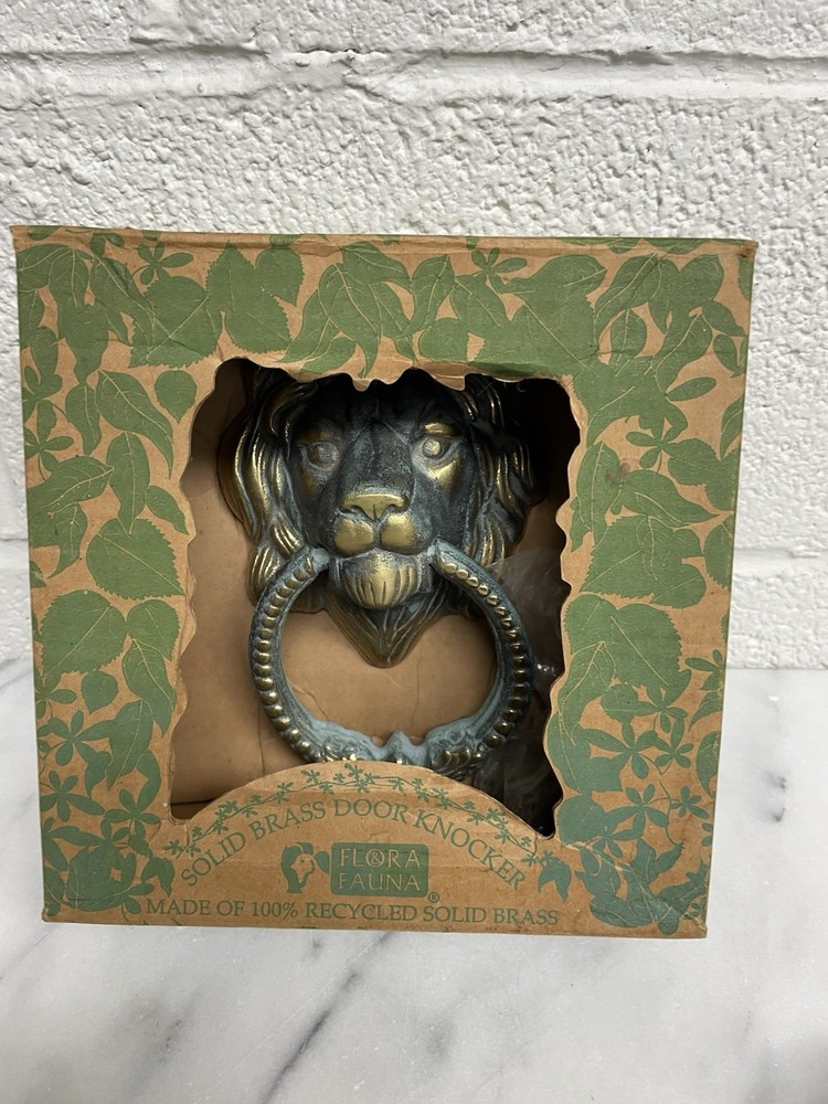 VTG Solid Brass Lion Head Door Knocker With Hardware NOS