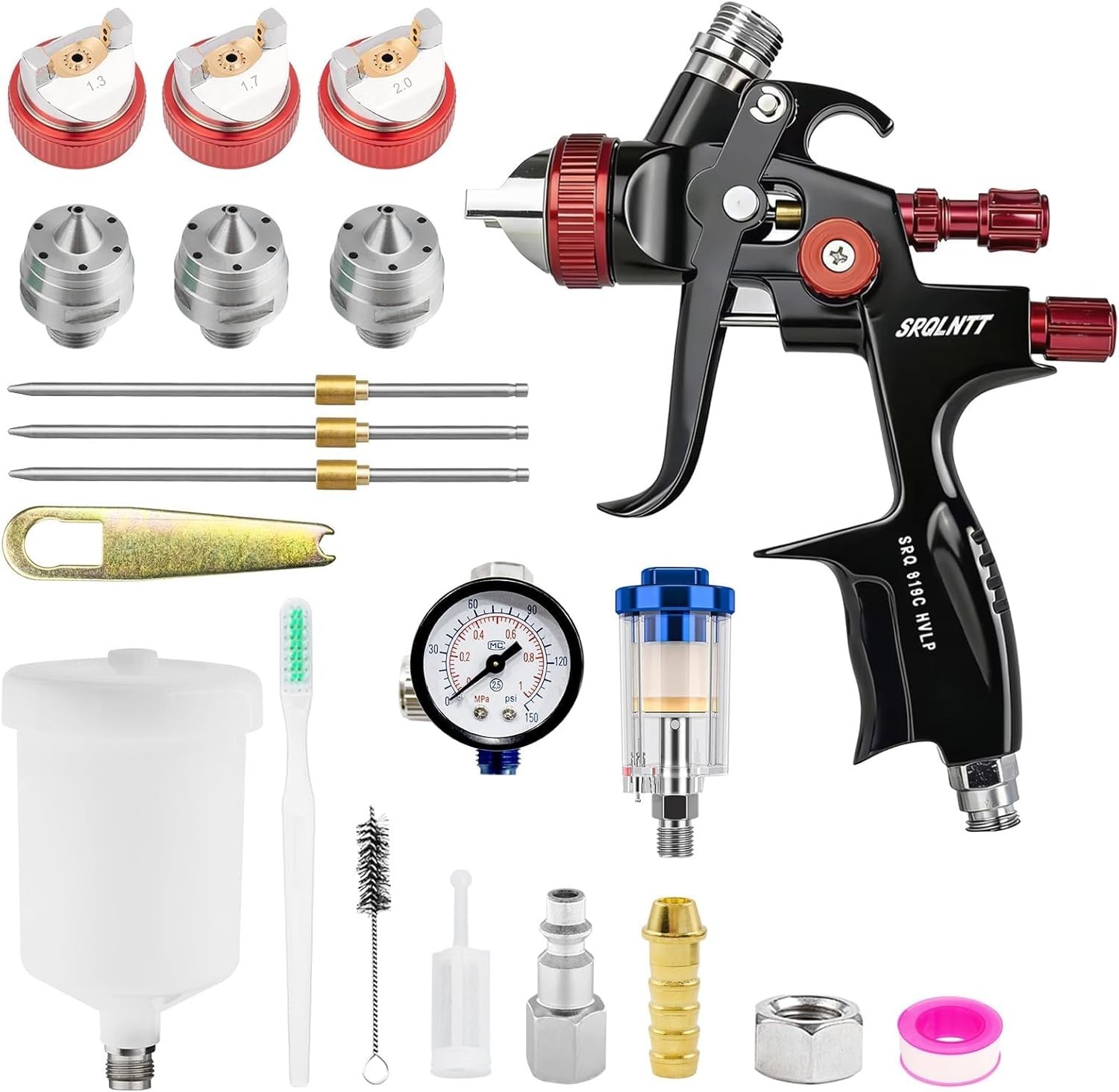 HVLP Air Spray Gun Kit Automotive Paint Nozzle Set 600ml Aluminum