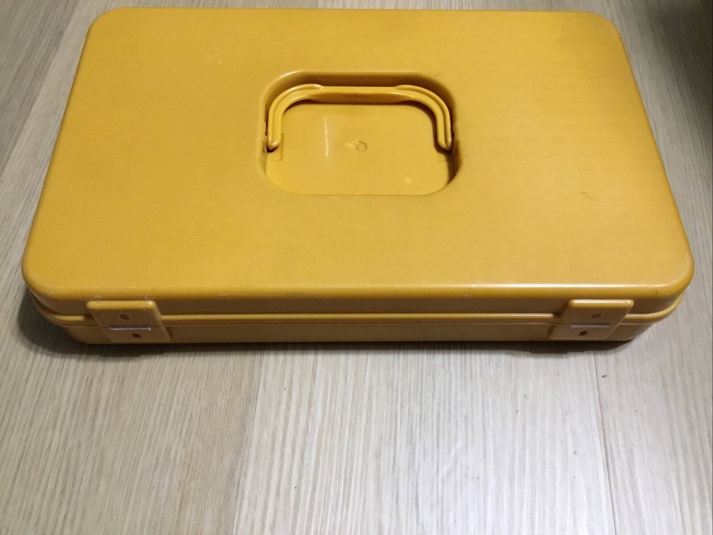 Vtg Wil-Hold Sewing Box Thread Storage Bobbin Holder DarkYellow Stackable Tailor