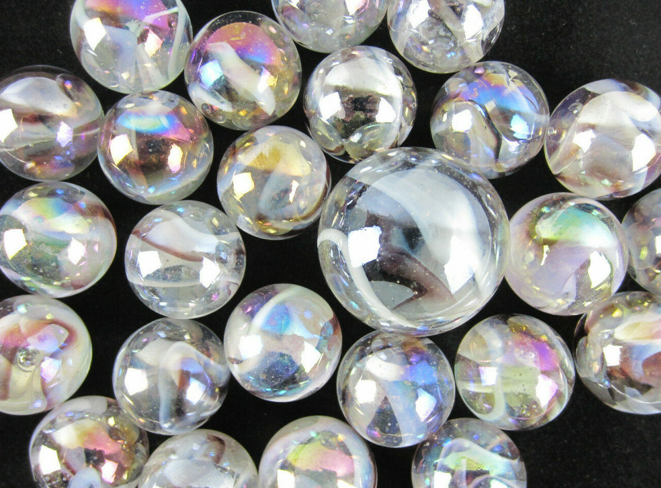 25 Glass Marbles POLAR BEAR Translucent Brown/White Game Pack Shooter Swirl