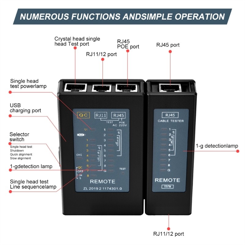 Single End Cable Tester 1000Mbps Portable ABS Device