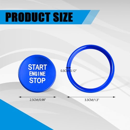 Car Push Start Button Cover, Aluminum Engine Start Stop Button Cover with Blue